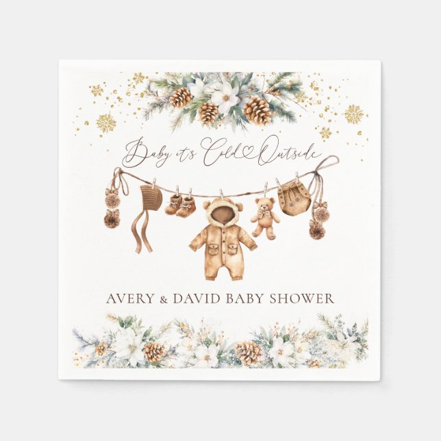Bear ClothestLine Cold Outside Babydusche Serviette (Vorderseite)