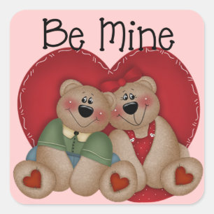 Bear Couple Be Mine Valentine's Day Stickers