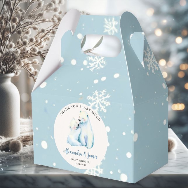 Bear Cub Baby Boy Dusche mit Polar Mommy Bear Cub Geschenkschachtel (winter boy baby shower bearly wait polar bear mama cub watercolor cute adorable favor box)