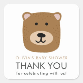 Bear cub Baby Dusche Danke Karte Quadratischer Aufkleber