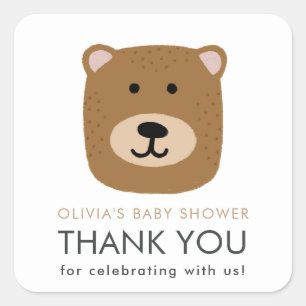 Bear cub Baby Dusche Danke Karte Quadratischer Aufkleber