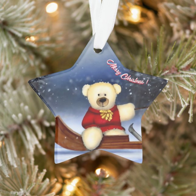 Bear cub im Schlitten im Schnee Ornament (Baum)