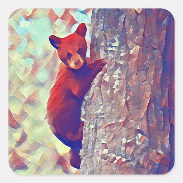 Bear cub Kletterbaum Quadratischer Aufkleber (Vorderseite)