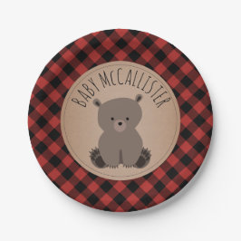 Bear Cub Lumberjack Kariert Baby Dusche Pappteller