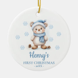 Bear Cub Personalized Baby's First Christmas Keramik Ornament