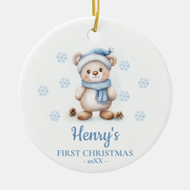 Bear Cub Personalized Baby's First Christmas Keramik Ornament (Vorne)