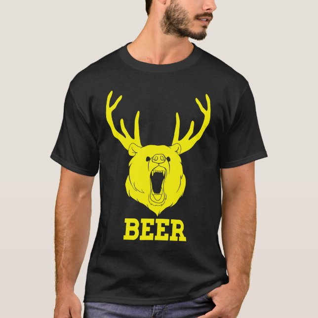 Bear Deer Antlers Funny Craft Beer Retro Graphic T T-Shirt (Vorderseite)