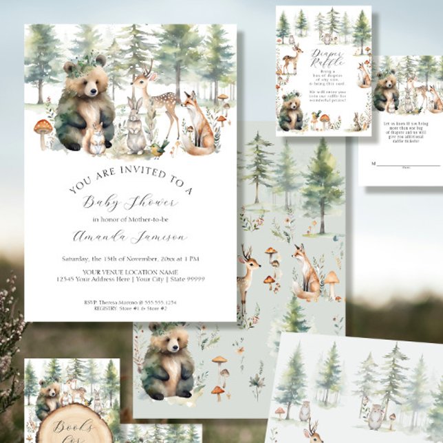 Bear Deer Forest Woodland Niedlicher Tiere Kinderd Einladung (Von Creator hochgeladen)