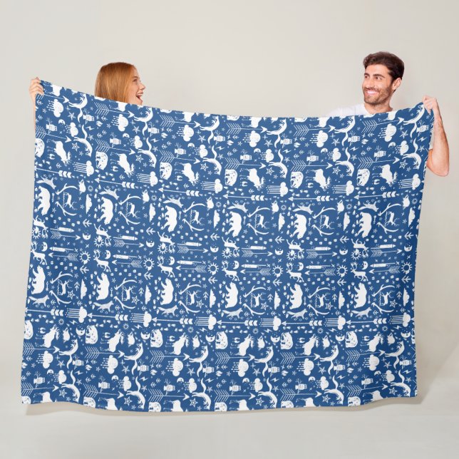 Bear Deer Fox Raccoon Folk Art Pattern Fleece (Beispiel)