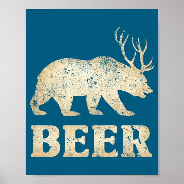 Bear Deer Vintage Beer  Poster (Vorne)