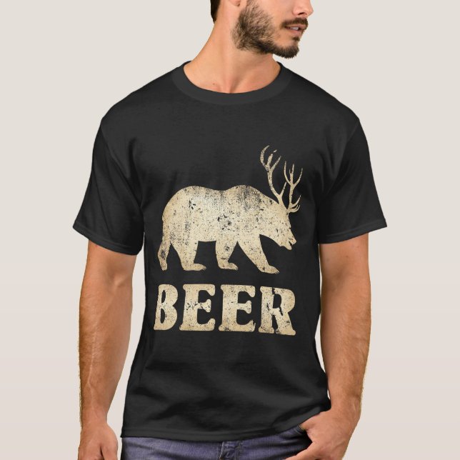 Bear Deer Vintage Beer  T-Shirt (Vorderseite)
