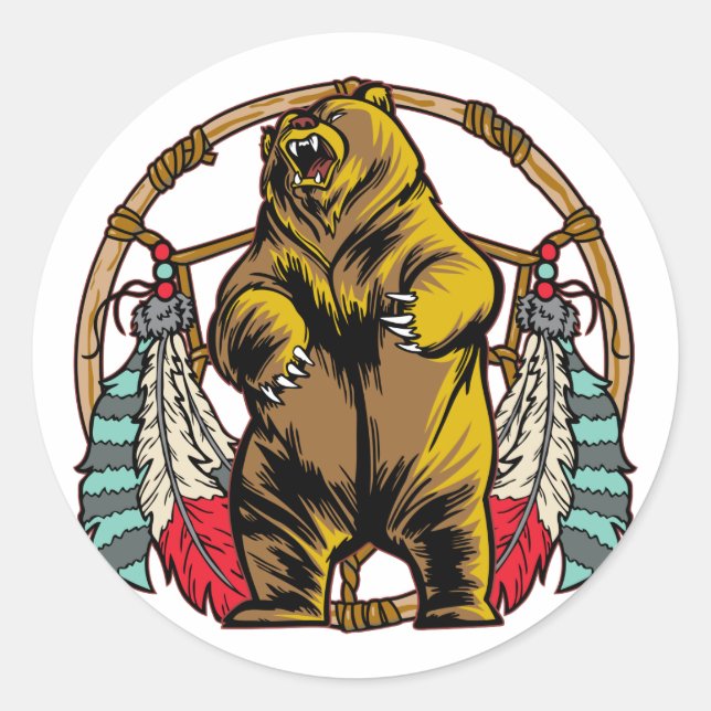 Bear Dreamcatcher Runder Aufkleber (Vorderseite)