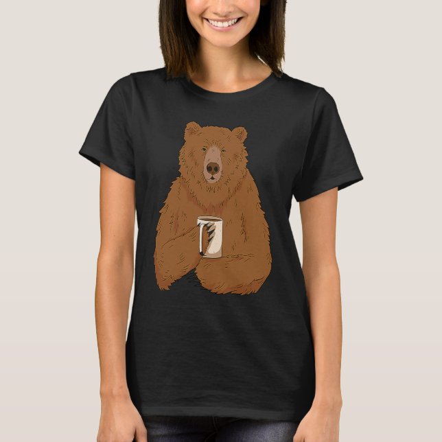 Bear Drinking Coffee Grumpy Bear Drink Coffee Funn T-Shirt (Vorderseite)
