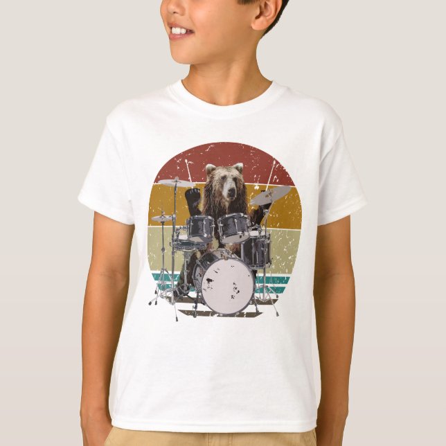 Bear Drummer Jouer des tambours garçon T-shirt (Devant)
