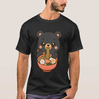 Bear Eating Ramen Noodles Kawaii Cute Funny T-Shirt