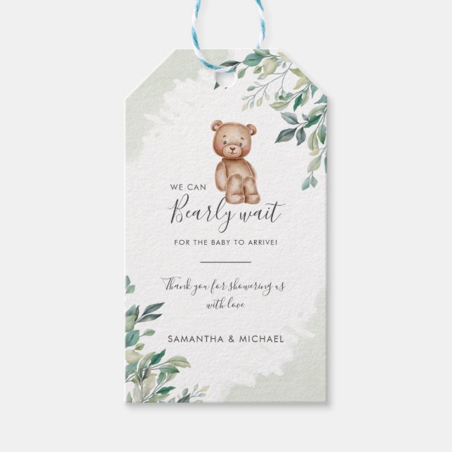 Bear Eucalyptus Verlasse Paares Baby Dusche Geschenkanhänger (Vorderseite)