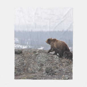 BEAR FAMILIE IN YELLOWSTONE FLEECEDECKE