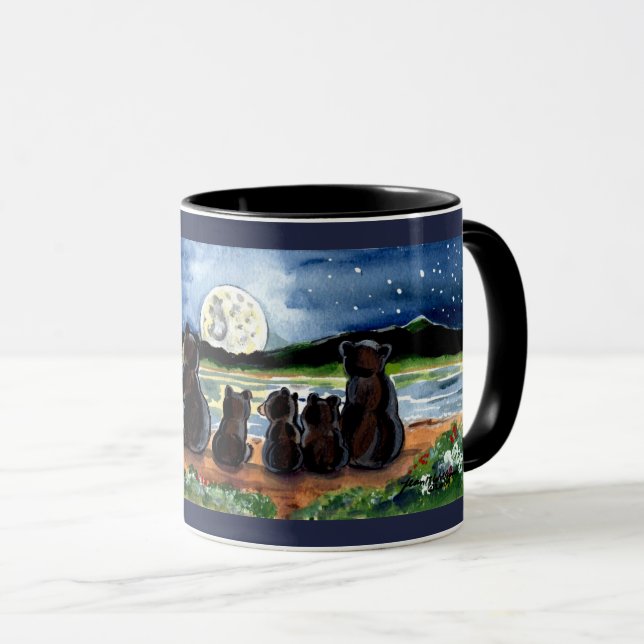 Bear Family and Moon Night Designer Blue Mug (Devant droit)