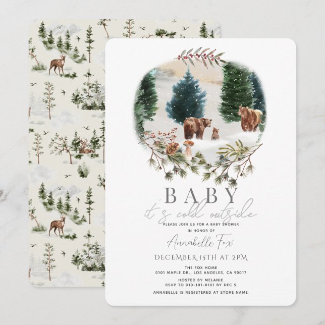 Bear Family Baby It's Cold Outside Baby Shower Einladung (Vorne/Hinten)