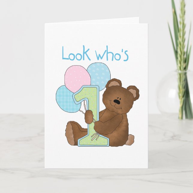 Bear First Birthday Blue Tshirts und Geschenke Karte (Vorderseite)