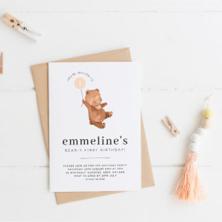 Bear First Birthday Einladung Orange Ballon