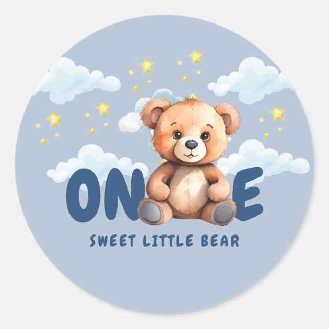 Bear First Birthday Round Aufkleber (Vorderseite)