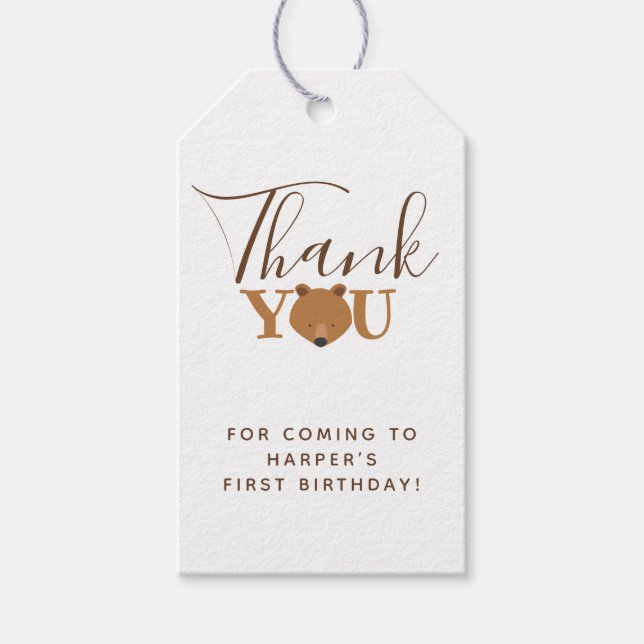 Bear First Birthday Thank You Geschenkanhänger (Vorderseite)