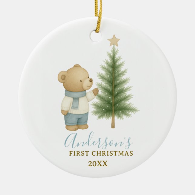 Bear First Christmas Keepsake for Baby Boy Keramik Ornament (Vorne)
