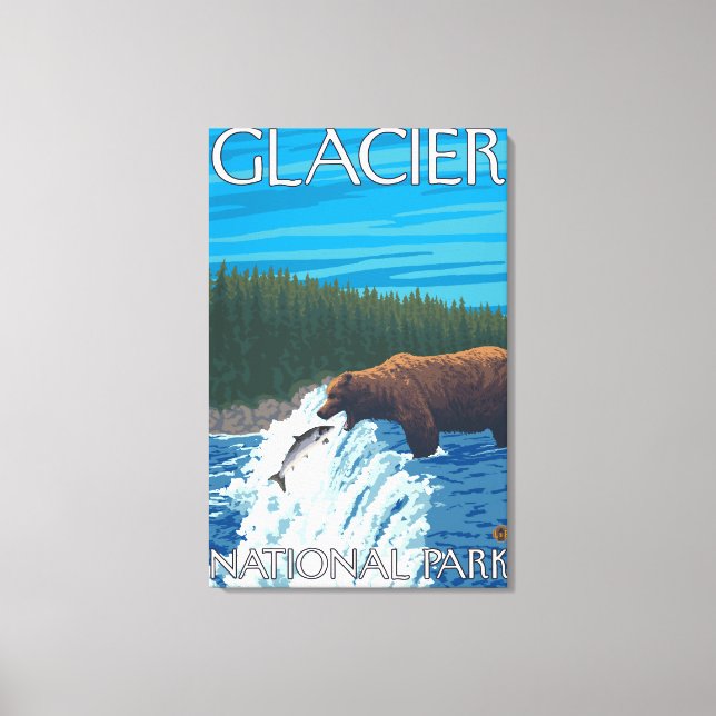 Bear Fishing in River - Glacier National Park, Leinwanddruck (Vorderseite)