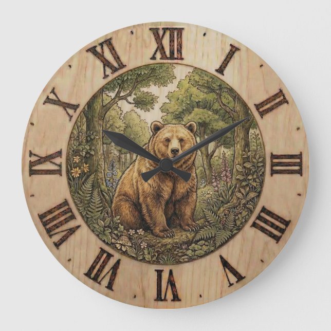 Bear Forest- Wall Clock Große Wanduhr (Vorderseite)