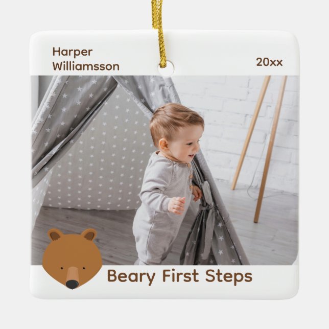 Bear Foto Baby Erste Schritte Weihnachten Keramikornament (Vorderseite)