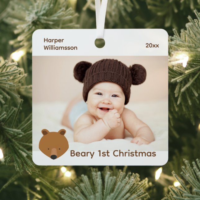 Bear Foto Baby First Christmas Ornament Aus Metall (InSitu)