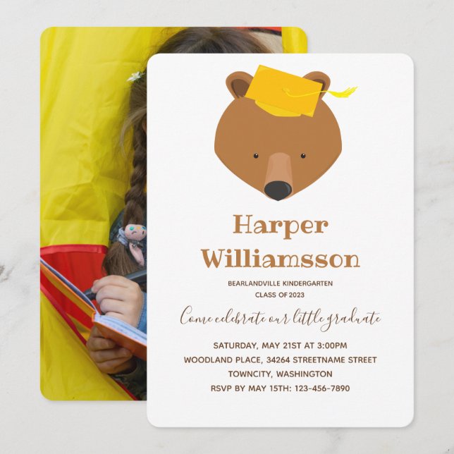 Bear Foto Kindergarten Abschluss Einladung (Vorne/Hinten)