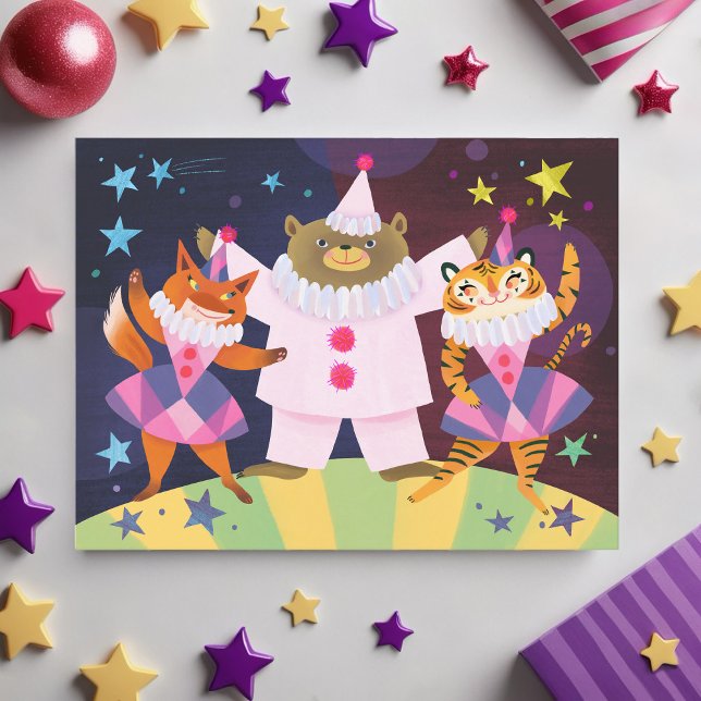 Bear, Fox und Tiger Pierrot Clown Postcard Postkarte (Von Creator hochgeladen)