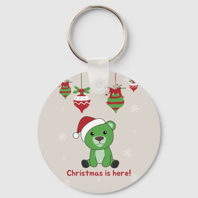 Bear Frohe Weihnachten Winter Tiere Bears Schlüsse Schlüsselanhänger (Vorderseite)