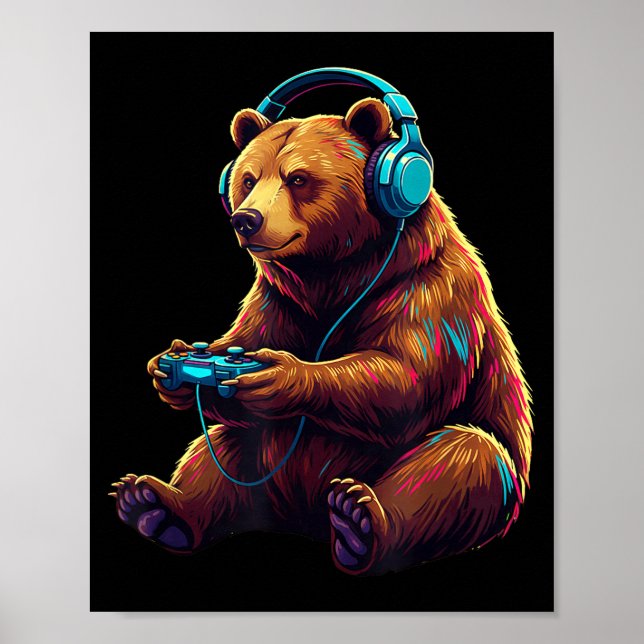 Bear Gaming Animal Video Games Funny Bear  Poster (Vorne)