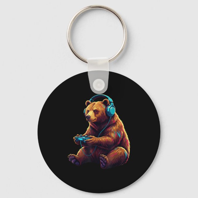 Bear Gaming Animal Video Games Funny Bear  Schlüsselanhänger (Vorderseite)