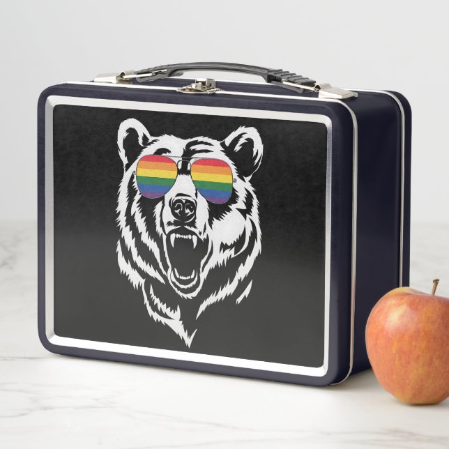 Bear Gay LGBTQ Rainbow Sunglasses Pride Flag Metall Brotdose (Beispiel)