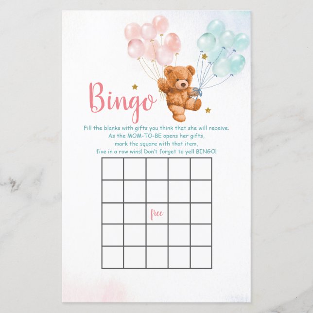 Bear Gender Reveal Balloon Bingo Games (Vorderseite)