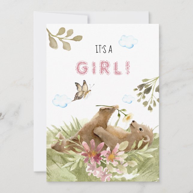 *~* Bear Genießen Blume Baby Girl Dusche Einladung (Vorderseite)