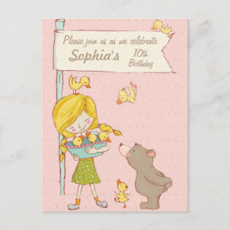 Bear Girl Ducklings Kinder Einladung zum Geburtsta