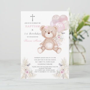 Bear Girl zum ersten Geburtstag und Taufe Einladung