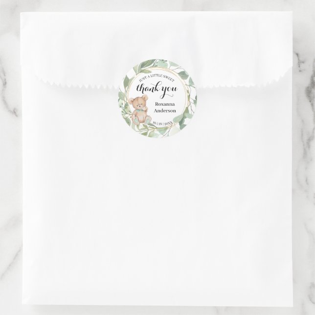 Bear Greenery Baby Dusche Sweet Leckerei Fevor Cla Runder Aufkleber (Tasche)