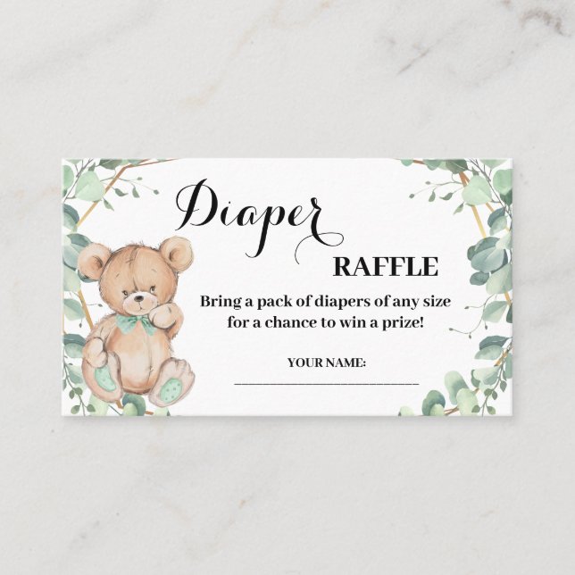 Bear Greenery Déchets Raffle Ticket Carte Douche (Devant)