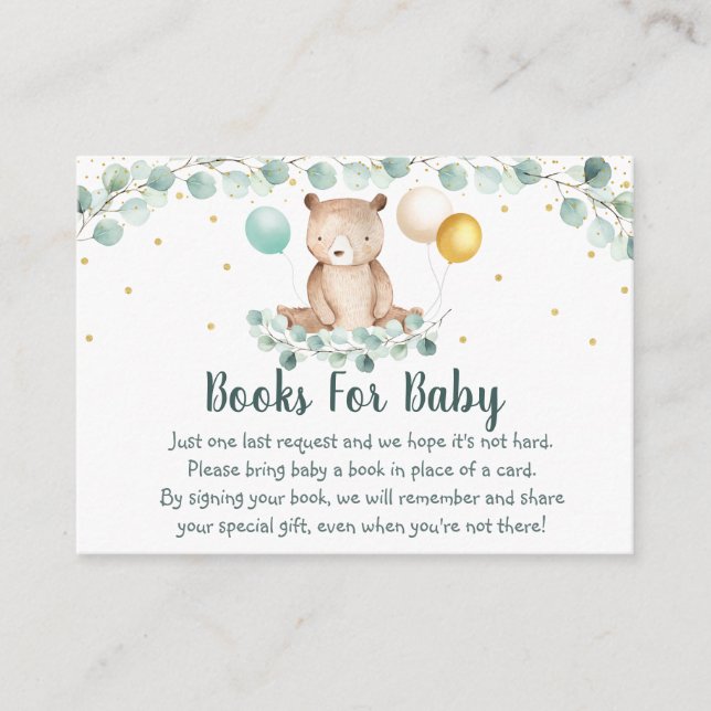 Bear Greenery Gold Baby Shower Buy Request Begleitkarte (Vorderseite)