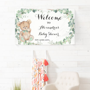 Bear Greenery Gold Welcome Baby shower Bannière