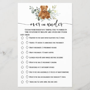 Bear Greenery Over oder Under Baby Shower Game Car Flyer