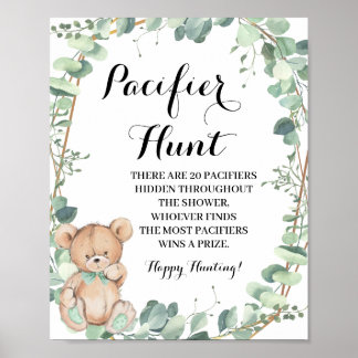 Bear Greenery Schnuller Jagd Baby Shower Game Schi Poster