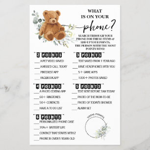 Bear Greenery Was auf Ihrer Phone Shower Game Card Flyer