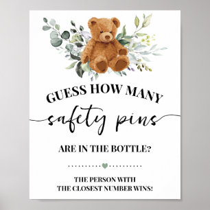 Bear Greenery Wie viele Safety Button Baby Shower  Poster